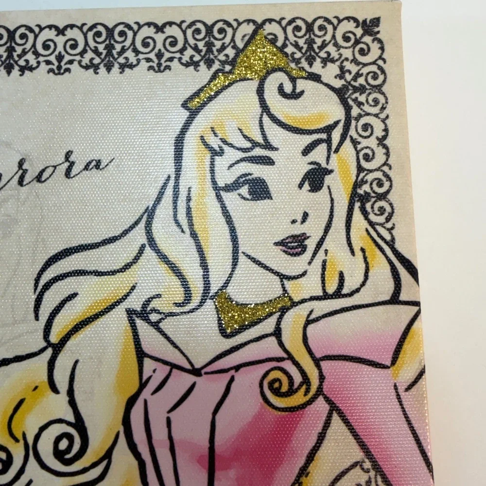 Disney Princess Aurora Canvas Wall Art Girls Pink Gold Glitter 8x10 Artissimo